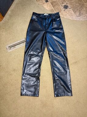 Black Abercrombie Faux Leather Straight-Leg Pants
